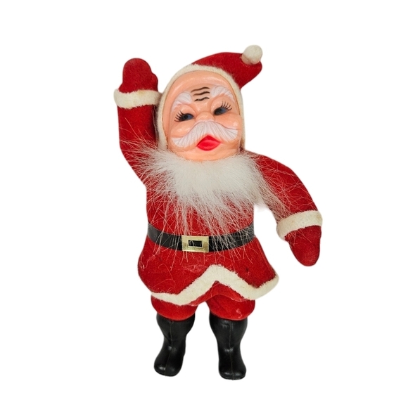 Vintage 60s Flocked Felt Waving‎ 9 Inch Santa Claus Christmas Decoration - Picture 1 of 8
